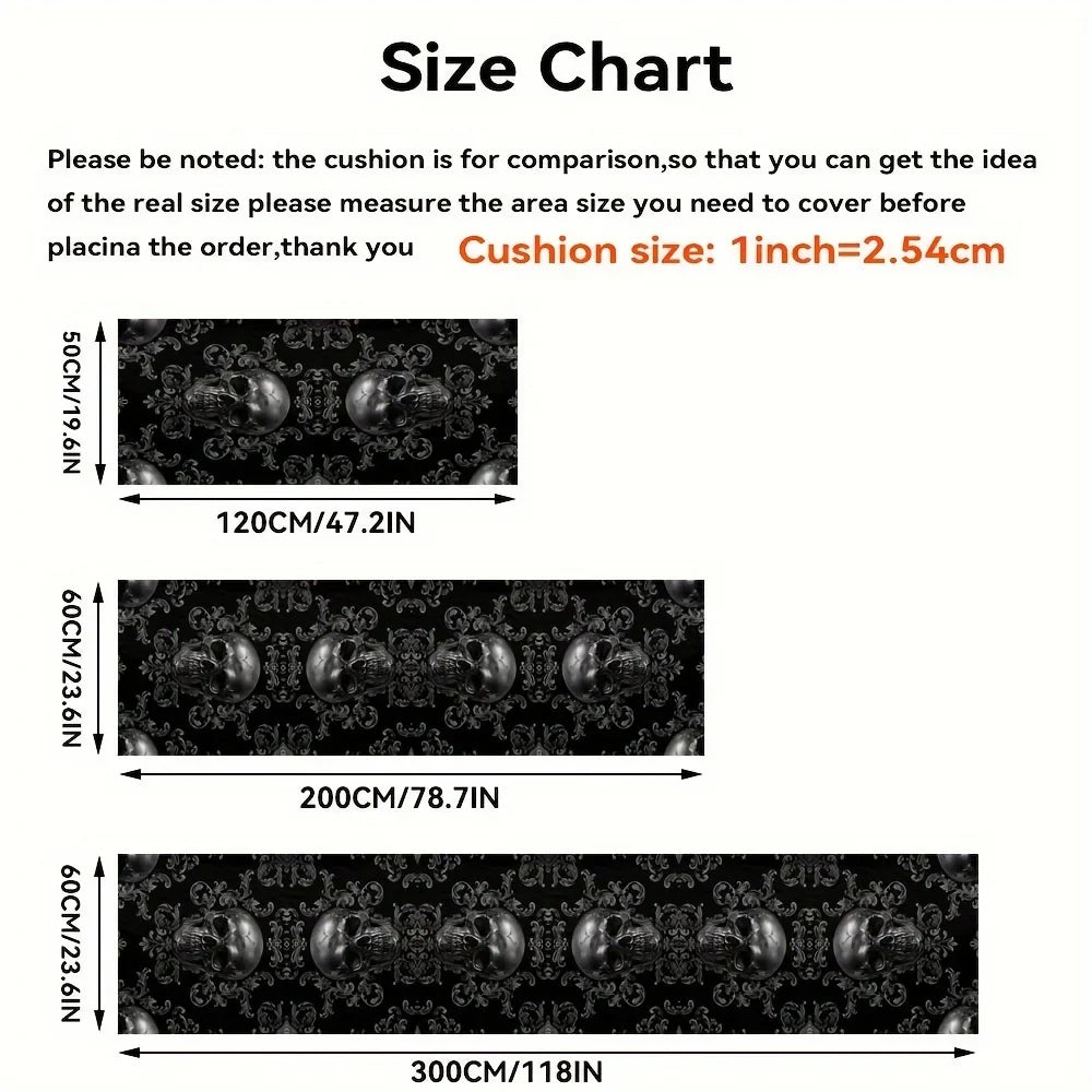 VIKAMA Black Skull Carpet Halloween Decoration Gothic Style Large Area Rugs Balcony Hallway Rug Kitchen Floor Rug Doormat