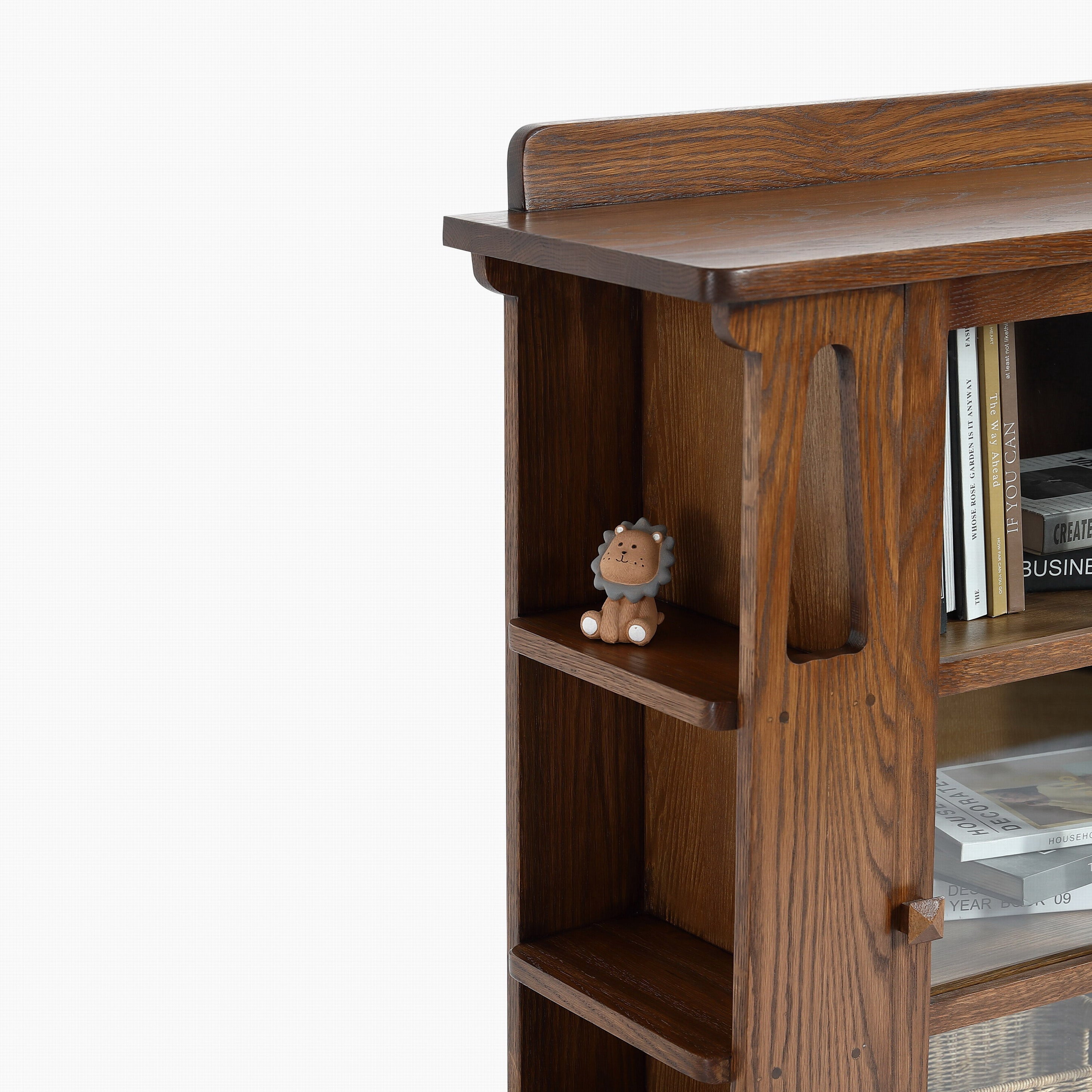 Mission 1 Door Bookcase with Side Shelves - Walnut Stain