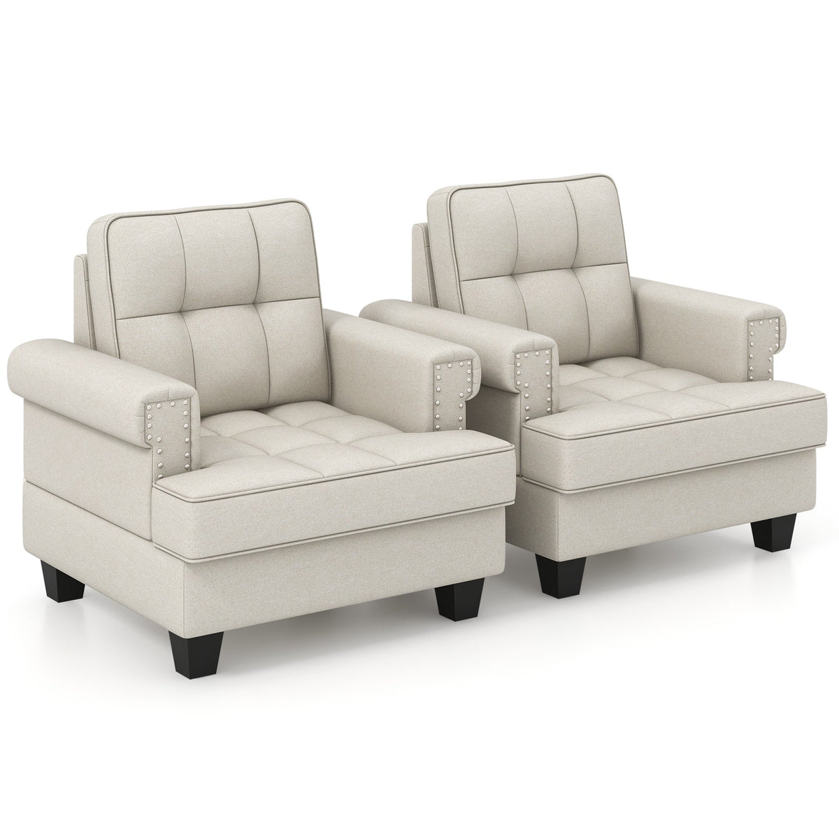 Mid-century Modern Accent Armchair Tufted Linen Club Chair